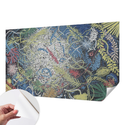 Nursery wall mural with a pattern of plant swirls