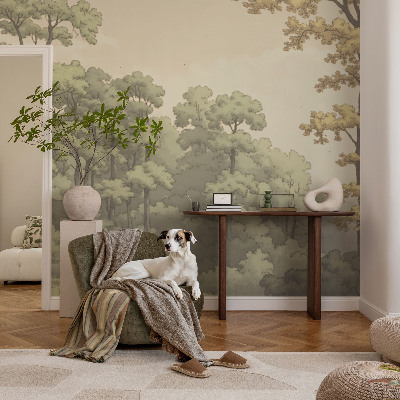 Baby room wall mural with a forest idyll design