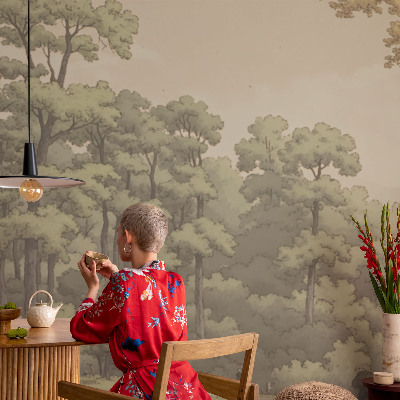 Baby room wall mural with a forest idyll design
