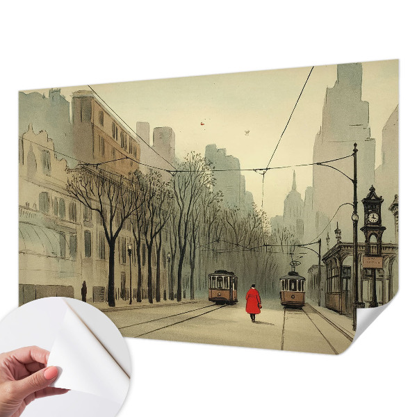 Peel and stick wallpaper mural with an urban symmetry design