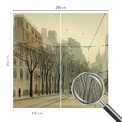 Peel and stick wallpaper mural with an urban symmetry design