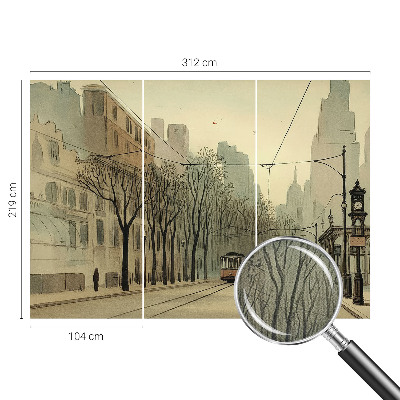 Peel and stick wallpaper mural with an urban symmetry design