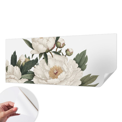 Stick-on wall mural with white peonies