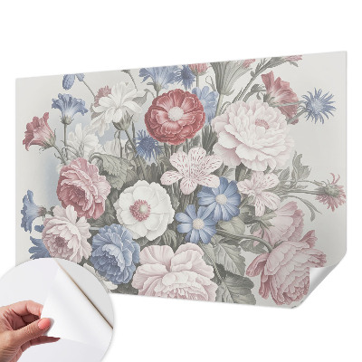 Removable wall mural with a colorful bouquet design