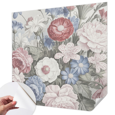 Removable wall mural with a colorful bouquet design