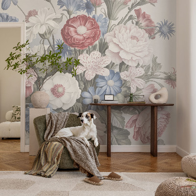 Removable wall mural with a colorful bouquet design
