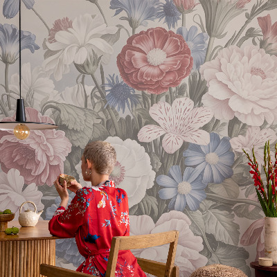 Removable wall mural with a colorful bouquet design