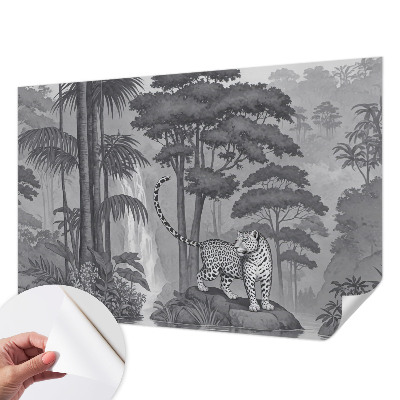 Removable wall mural wallpaper with a tropical jungle design
