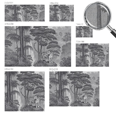 Removable wall mural wallpaper with a tropical jungle design