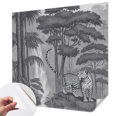 Removable wall mural wallpaper with a tropical jungle design