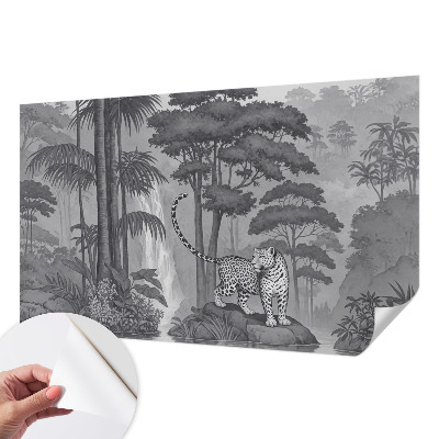 Removable wall mural wallpaper with a tropical jungle design