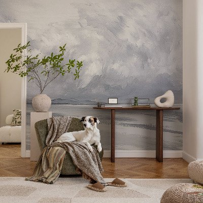 Peel and stick wall mural with a storm on the horizon design for living rooms