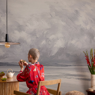 Peel and stick wall mural with a storm on the horizon design for living rooms