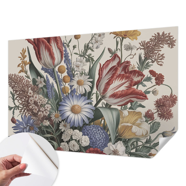 Peel and stick wall mural for kids' room with a flower bouquet design