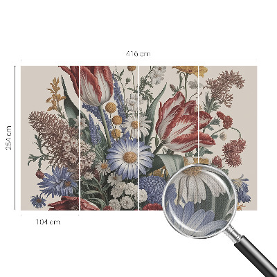 Peel and stick wall mural for kids' room with a flower bouquet design