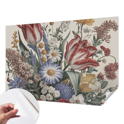 Peel and stick wall mural for kids' room with a flower bouquet design