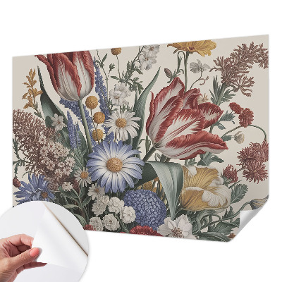 Peel and stick wall mural for kids' room with a flower bouquet design