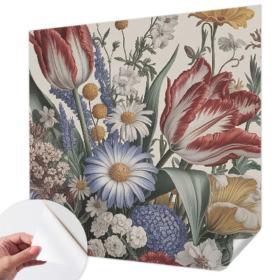 Peel and stick wall mural for kids' room with a flower bouquet design