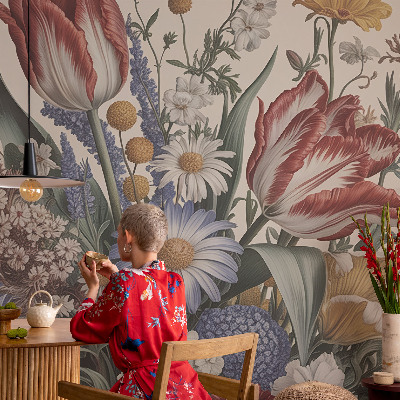 Peel and stick wall mural for kids' room with a flower bouquet design
