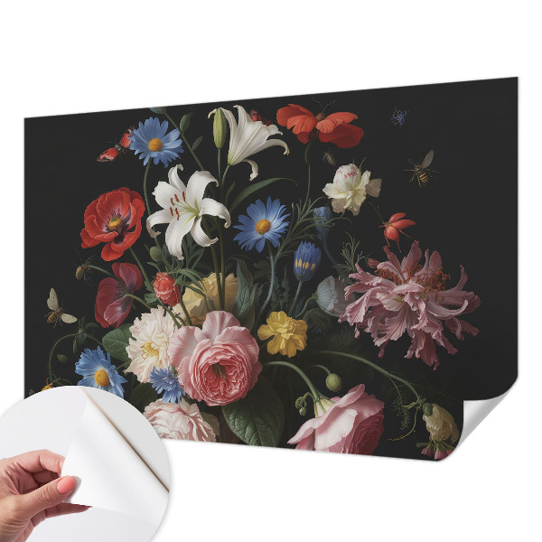 Nursery wall mural with a floral and insect design