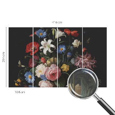 Nursery wall mural with a floral and insect design
