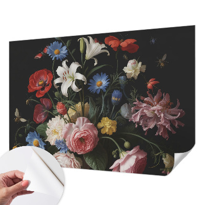 Nursery wall mural with a floral and insect design