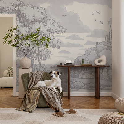 3D photo wallpaper mural with a fairytale landscape scene