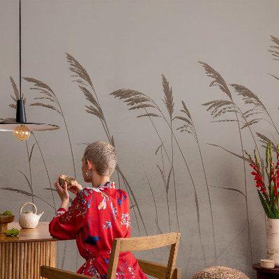 3D wall mural with a misty grass motif
