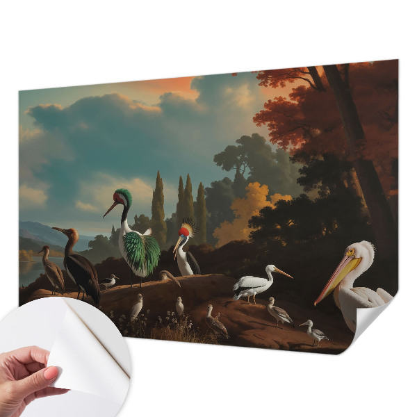Peel and stick wall mural with a picturesque bird motif