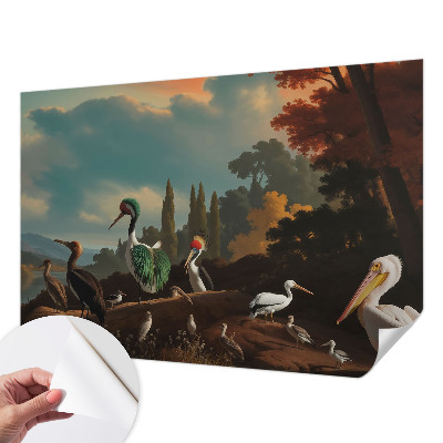 Peel and stick wall mural with a picturesque bird motif