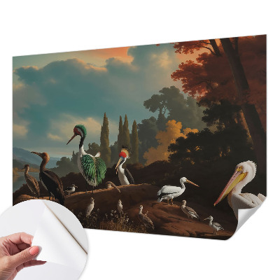 Peel and stick wall mural with a picturesque bird motif