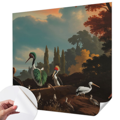 Peel and stick wall mural with a picturesque bird motif