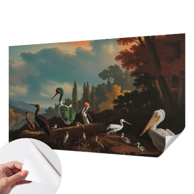 Peel and stick wall mural with a picturesque bird motif