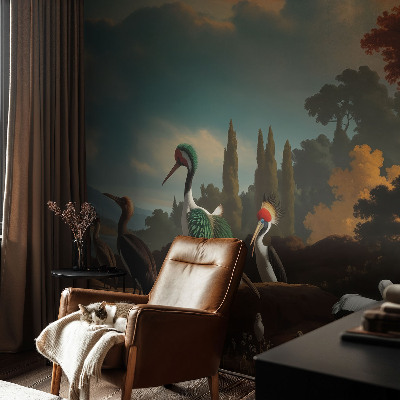 Peel and stick wall mural with a picturesque bird motif