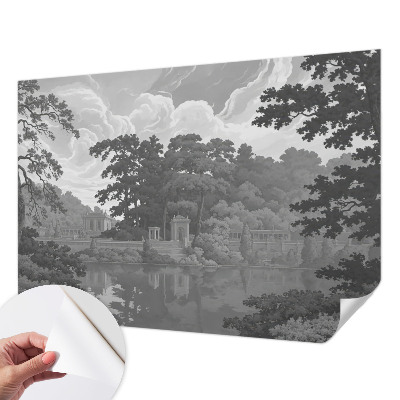 Self-adhesive wall mural featuring a natural landscape