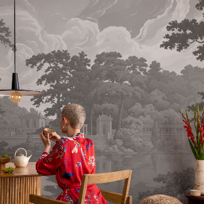 Self-adhesive wall mural featuring a natural landscape