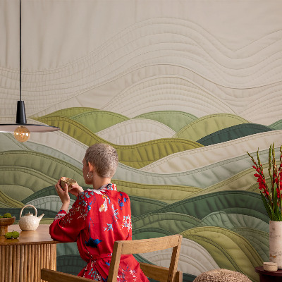Stick-on wall mural featuring a fabric hills design
