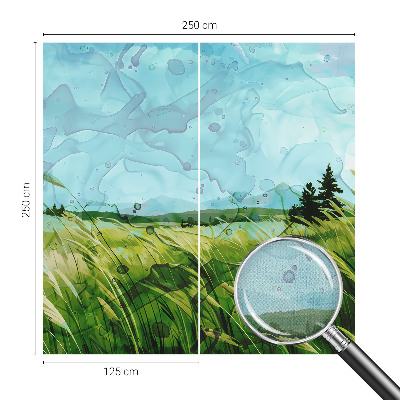 Removable wall mural wallpaper with green landscape motif
