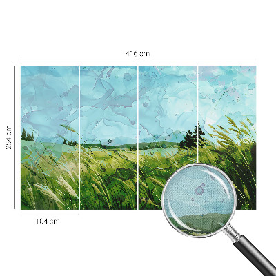 Removable wall mural wallpaper with green landscape motif