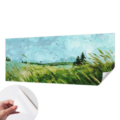 Removable wall mural wallpaper with green landscape motif