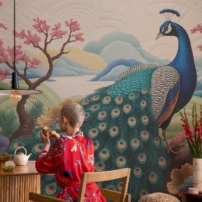 Peel and stick wall mural for living room with an exotic beauty design
