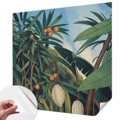 3D wall mural with a tropical jungle motif
