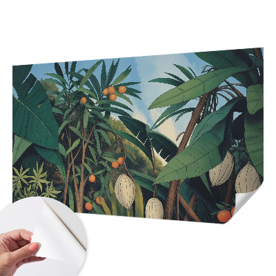3D wall mural with a tropical jungle motif