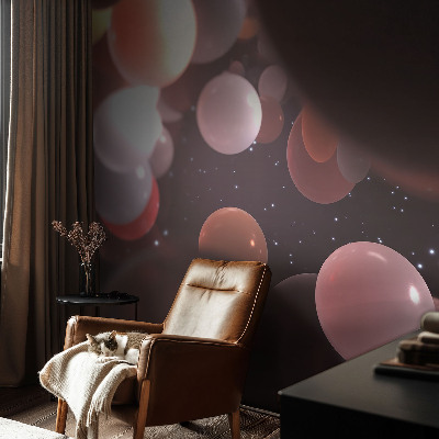 Peel and stick wall mural for bedroom with a space balls design