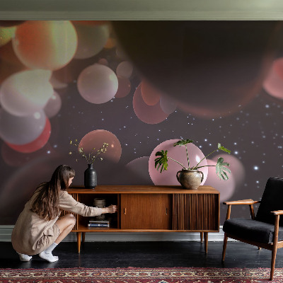 Peel and stick wall mural for bedroom with a space balls design
