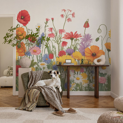 3D photo wallpaper mural with a flower meadow design