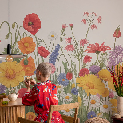 3D photo wallpaper mural with a flower meadow design