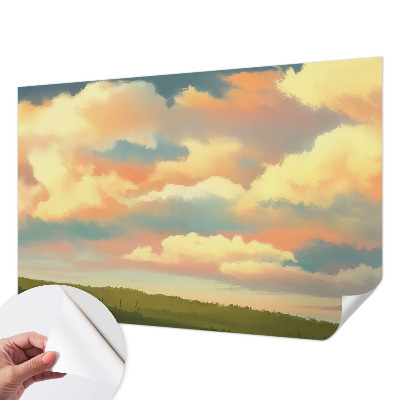 Baby room wall mural with a sky and clouds motif