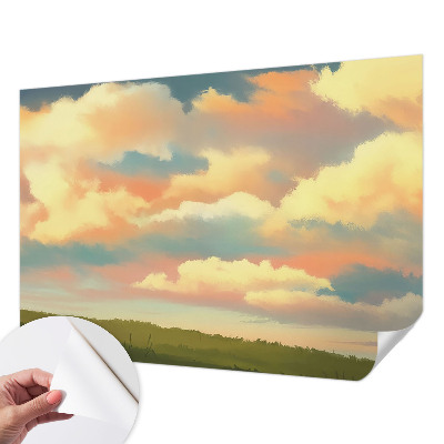 Baby room wall mural with a sky and clouds motif