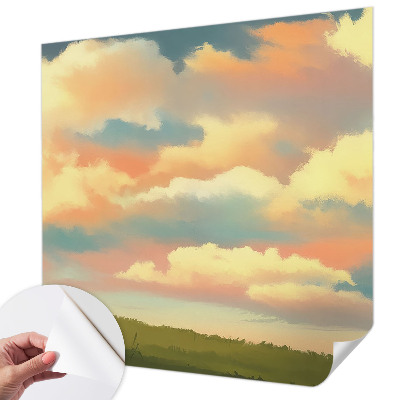 Baby room wall mural with a sky and clouds motif